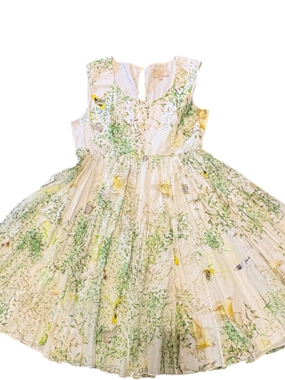Ted Baker Floral Pleated Fit & Flare Dress - White & Green, size 2